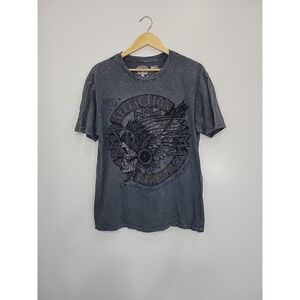 Affliction Mens Skull Indian Headdress‎ Graphic T Shirt XL Gray Washed Live Fast